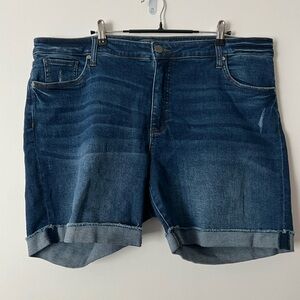 KUT from Kloth cuffed boyfriend shirt with stretch dark denim plus size